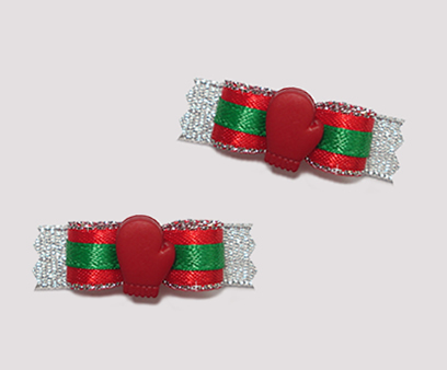 #T8921 - 3/8" Dog Bow - Festive Sparkle, Cute Red Mitten