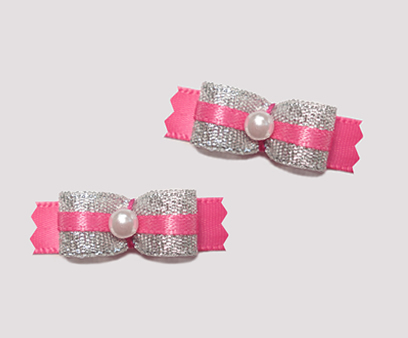 #T8929 - 3/8" Dog Bow - Party Pink, Sparkly Silver & Hot Pink