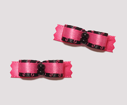 #T8933 - 3/8" Dog Bow - Sassy Girl, Hot Pink/Black