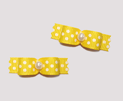 #T8935 - 3/8" Dog Bow - Daffodil Yellow with Tiny White Dots
