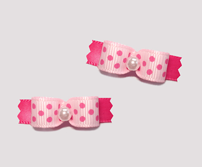 #T8937 - 3/8" Dog Bow - Flirty Pink on Pink with Tiny Pink Dots