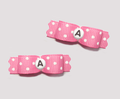 #T8948 - 3/8" Dog Bow - Flirty Pink, White Dots, Custom Letter