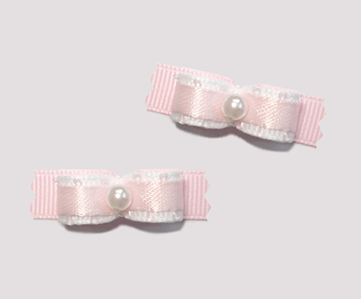 #T8953 - 3/8" Dog Bow - Adorable Baby Pink on Pink, Faux Pearl