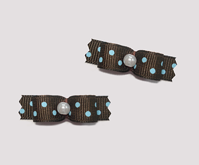 #T8955 - 3/8" Dog Bow - Chocolate Brown with Blueberry Dots