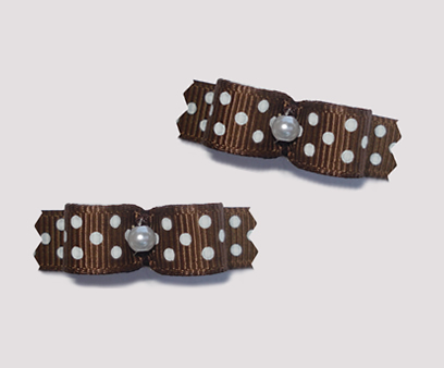 #T8964 - 3/8" Dog Bow - Chocolate Brown with Tiny White Dots