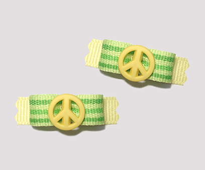 #T8976 - 3/8" Dog Bow - Cool Lime Stripe w/Yellow, Yellow Peace