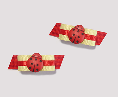 #T8984 - 3/8" Dog Bow - Adorable Tiny Ladybug, Red & Yellow
