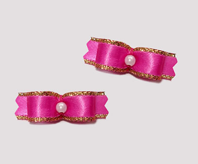 #T8986 - 3/8" Dog Bow - Beautiful Hot Pink & Gold, Tiny Pearl