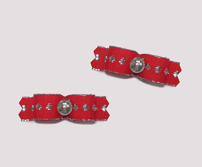 #T9009 - 3/8" Dog Bow - Unique, Red with Silver Dots & Edging