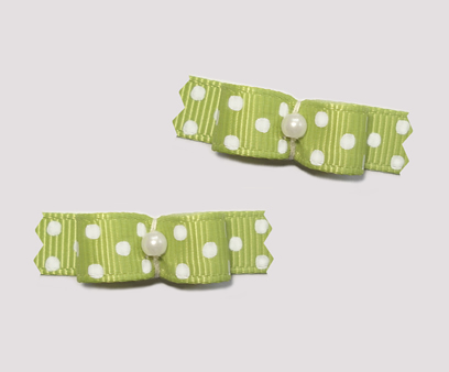 #T9026 - 3/8" Dog Bow - Soft Green with Tiny White Dots
