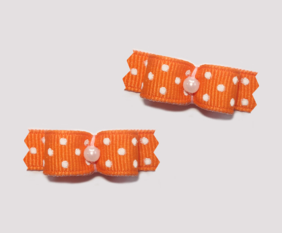 #T9027 - 3/8" Dog Bow - Vibrant Orange with Tiny White Dots