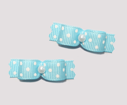#T9028 - 3/8" Dog Bow - Delightful Blue with Tiny White Dots