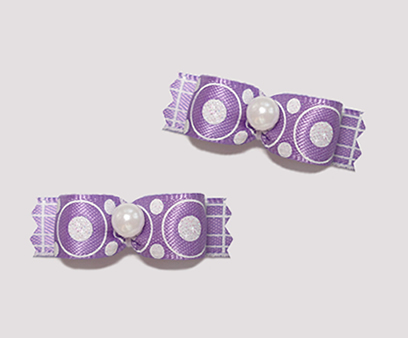 #T9034- 3/8" Dog Bow - Purple Bubblegum Dots w/Plaid, Faux Pearl