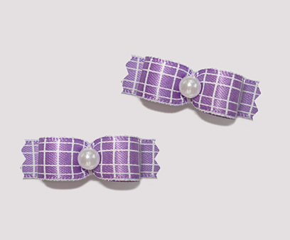 #T9036 - 3/8" Dog Bow - Cute Purple Tic-Tac-Toe, Faux Pearl