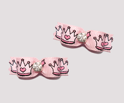 #T9039 - 3/8" Dog Bow - Cinderella Princess Crowns, Pink