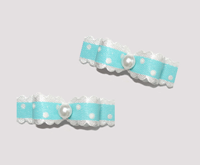 #T9046 - 3/8" Dog Bow - Country Cottage Ruffle, Powder Blue - Click Image to Close
