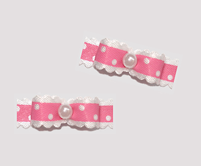 #T9047 - 3/8" Dog Bow - Country Cottage Ruffle, Carnation Pink