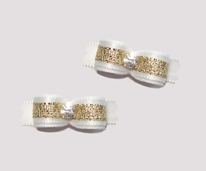 #T9061 - 3/8" Dog Bow - Snow Baby, Classic White with Gold