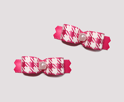 #T9066 - 3/8" Dog Bow - Pretty Pink Houndstooth