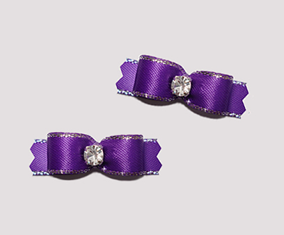#T9077 - 3/8" Dog Bow - Royal Purple, Silver Edge, Rhinestone