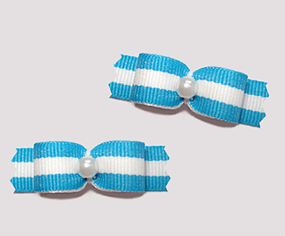 #T9082 - 3/8" Dog Bow - Beach Towel Stripe, Blue