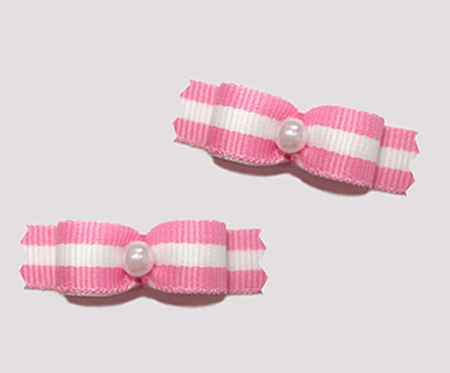 #T9084 - 3/8" Dog Bow - Beach Towel Stripe, Pretty Pink