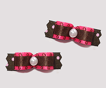 #T9086 - 3/8" Dog Bow - Hot Pink/Brown with Strawberry Sprinkle