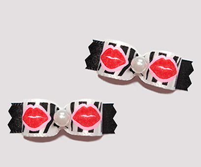 #T9087- 3/8" Dog Bow - Pooches Smooches, Red Lips on Zebra Print