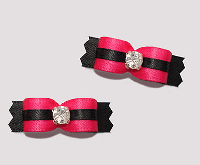 #T9089 - 3/8" Dog Bow - Sassy Hot Pink/Black, Rhinestone