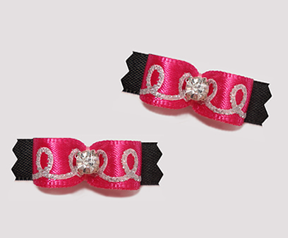 #T9093 - 3/8" Dog Bow - Swirly Sparkles, Hot Pink/Black