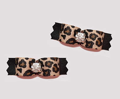 #T9099 - 3/8" Dog Bow - Leopard Print on Classic Black, Bling