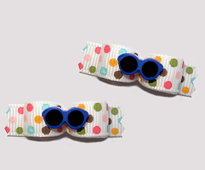 #T9105 - 3/8" Dog Bow - Cool Blue Shades, Multi Color Dots