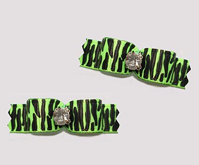 #T9106 - 3/8" Dog Bow - Classic Zebra Print, Green, Rhinestone