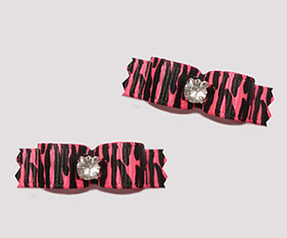 #T9108 - 3/8" Dog Bow - Classic Zebra Print, Pink, Rhinestone