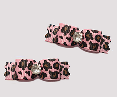 #T9110 - 3/8" Dog Bow - Gorgeous Pink Leopard Print, Rhinestone