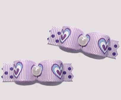 #T9114 - 3/8" Dog Bow - Lovely Lavender Hearts, Faux Pearl