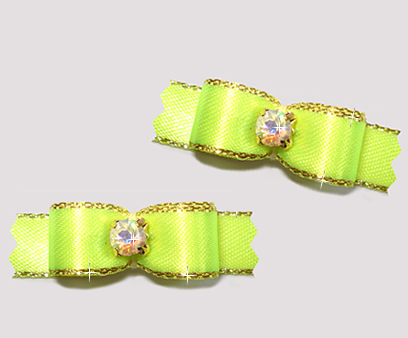#T9117 - 3/8" Dog Bow - Vibrant Neon with Gold, Rhinestone