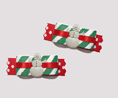 #T9124 - 3/8" Dog Bow - Candy Cane Stripes 'n Sprinkles, Snowman