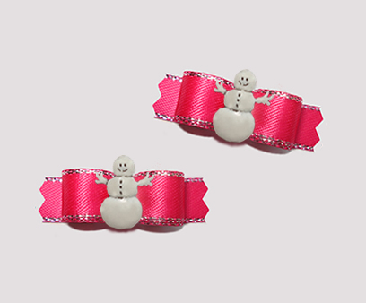 #T9125 - 3/8" Dog Bow - Hot Pink with Silver, Snowman
