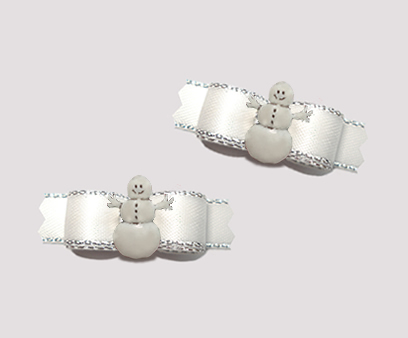 #T9126 - 3/8" Dog Bow - Angelic White with Silver, Snowman