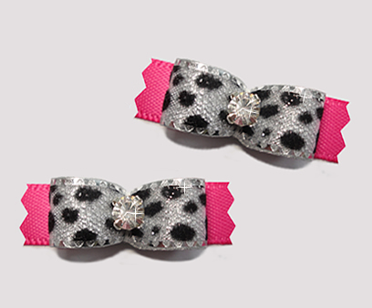 #T9133 - 3/8" Dog Bow - Silver Sparkle Leopard Print, Hot Pink - Click Image to Close