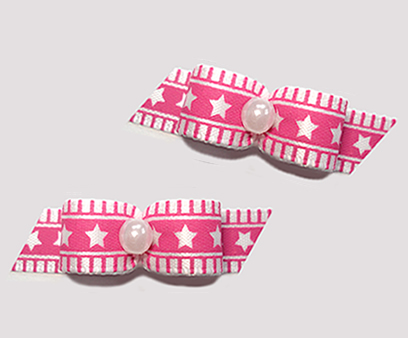 #T9134 - 3/8" Dog Bow - Pretty Pink Stars 'n Stripes