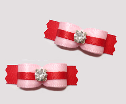#T9137 - 3/8" Dog Bow - Pretty Pink and Red, Rhinestone