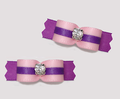 #T9138 - 3/8" Dog Bow - Pretty Pink and Orchid, Rhinestone