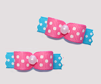 #T9141 - 3/8" Dog Bow - Delightful Dots, Pink/Blue