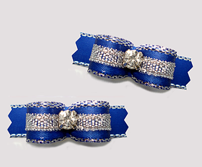 #T9150 - 3/8" Dog Bow - Blue/Sparkly Silver, Rhinestone