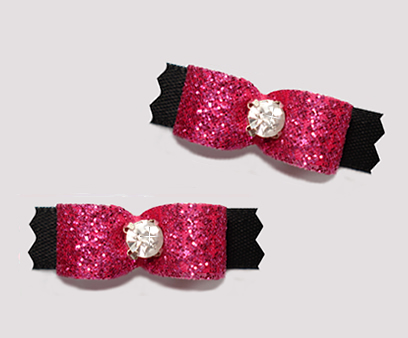 #T9153 - 3/8" Dog Bow - Gorgeous Glitter, Diva Hot Pink/Black