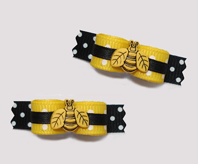 #T9156 - 3/8" Dog Bow - Cute Little Buzzy Bee, Yellow/Black
