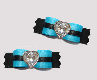 #T9160 - 3/8" Dog Bow - Electric Blue and Black, Bling Heart