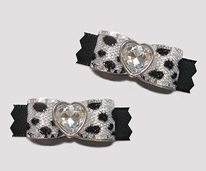 #T9163 - 3/8" Dog Bow - Silver Sparkle Leopard & Black, Heart